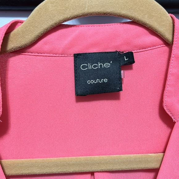 Cliche couture Large bright coral 100% polyester sleeveless sheer top - Picture 2 of 7